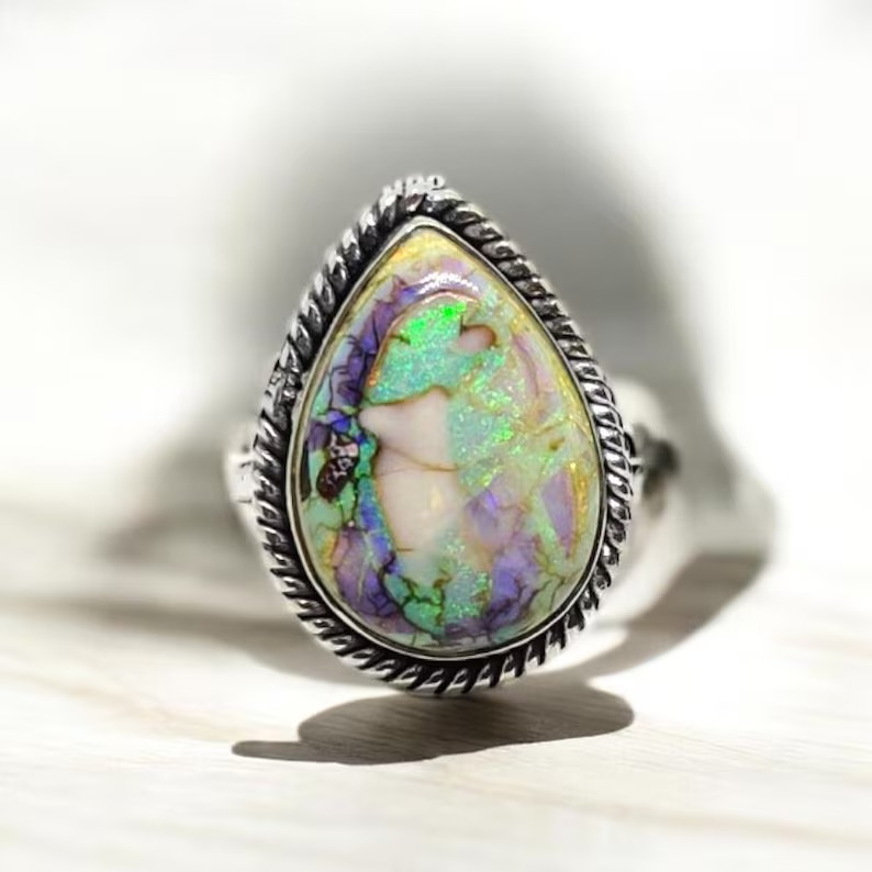 Pear Shape Opal Ring Statement 925 Sterling Silver Beautiful Ring All Size R583