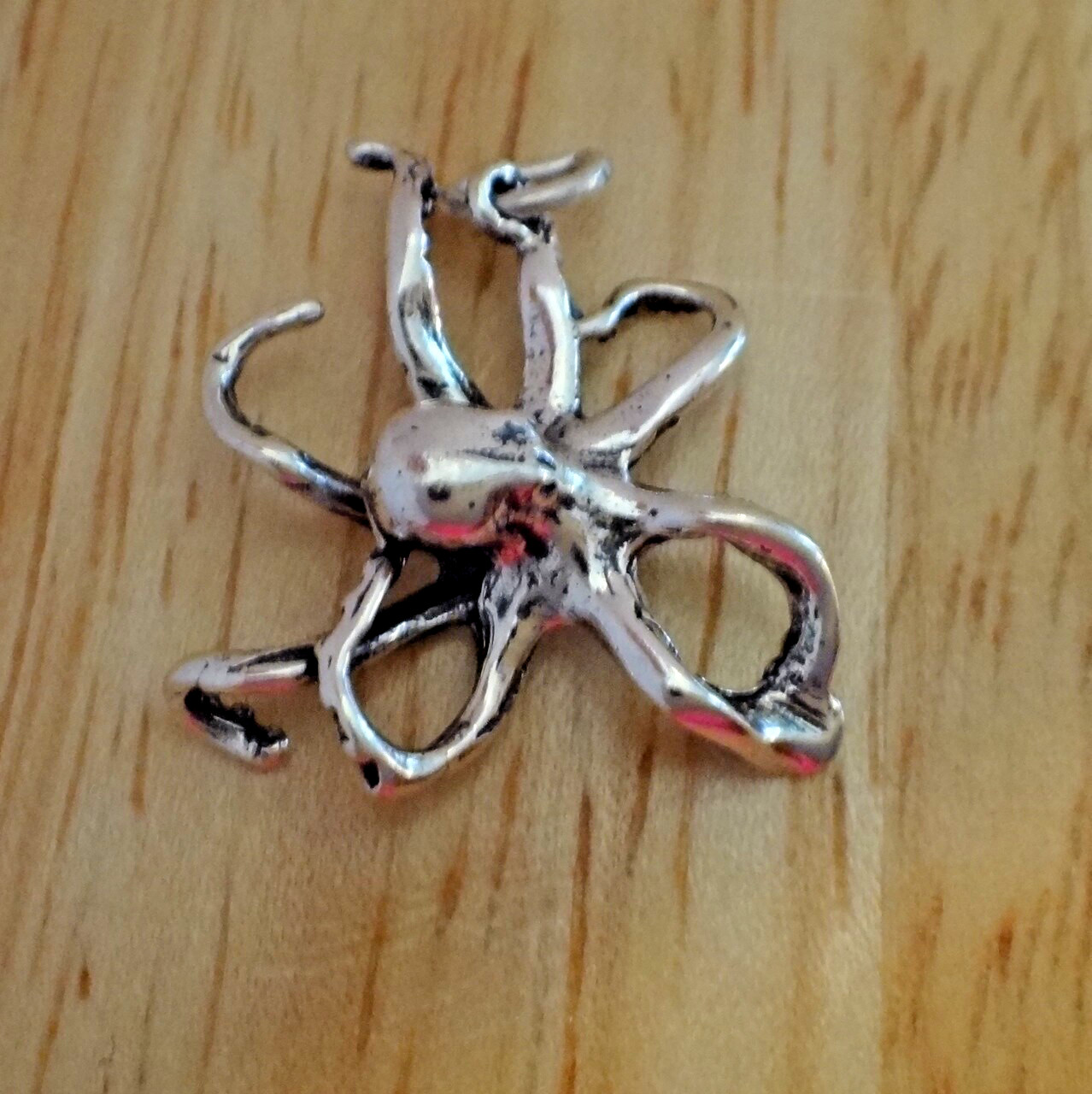 20x20mm 3D Octopus Squid Calamari Fish Sterling Silver Charm