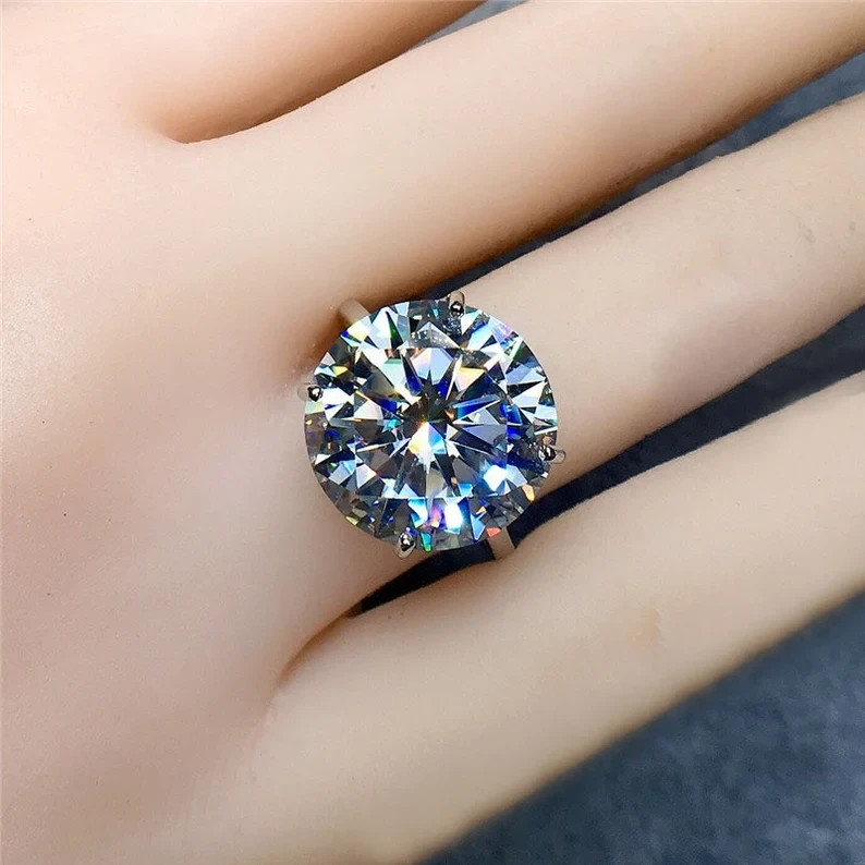 RARE 10 Ct Certified White Round Cut Treated Diamond Solitaire Ring-925 Silver