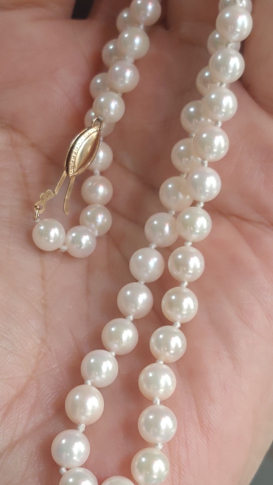 Estate Vintage 18″ Genuine White Akoya Pearl Necklace 14K Gold Clasp 5mm