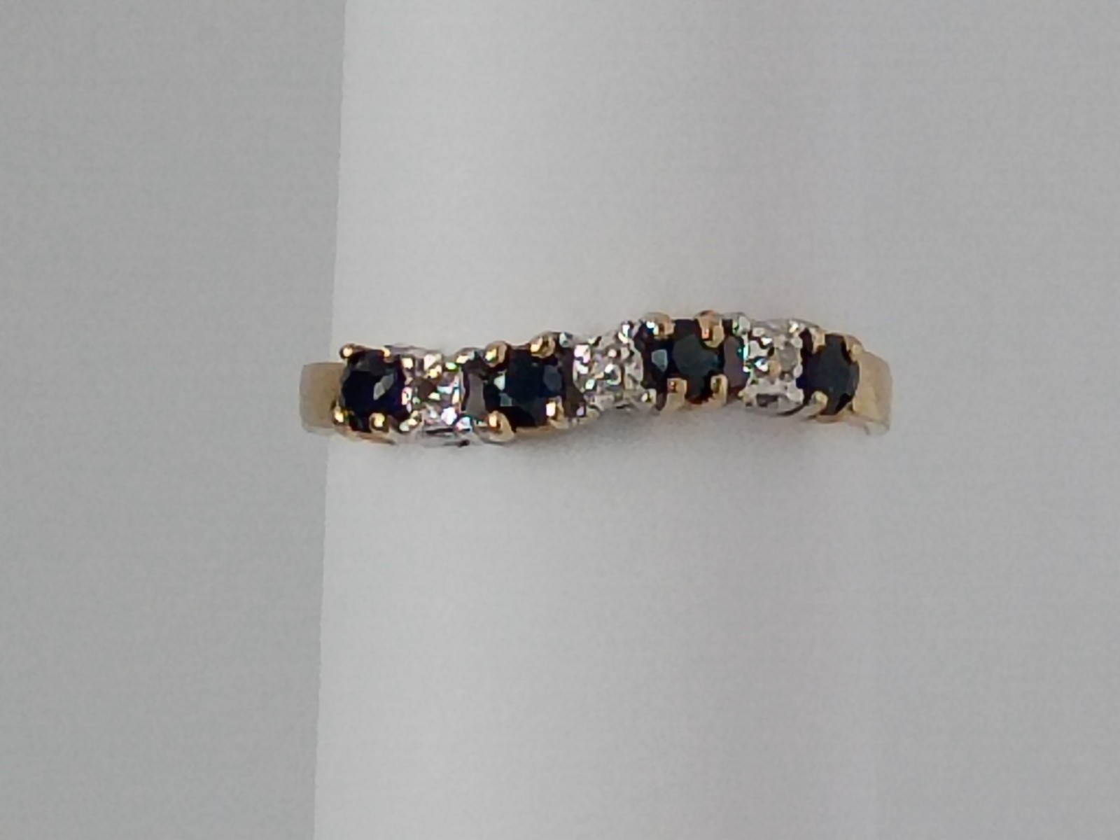 Vintage 10K Yellow & White Gold Sapphire Diamond Contour Wave Band Ring Size 7