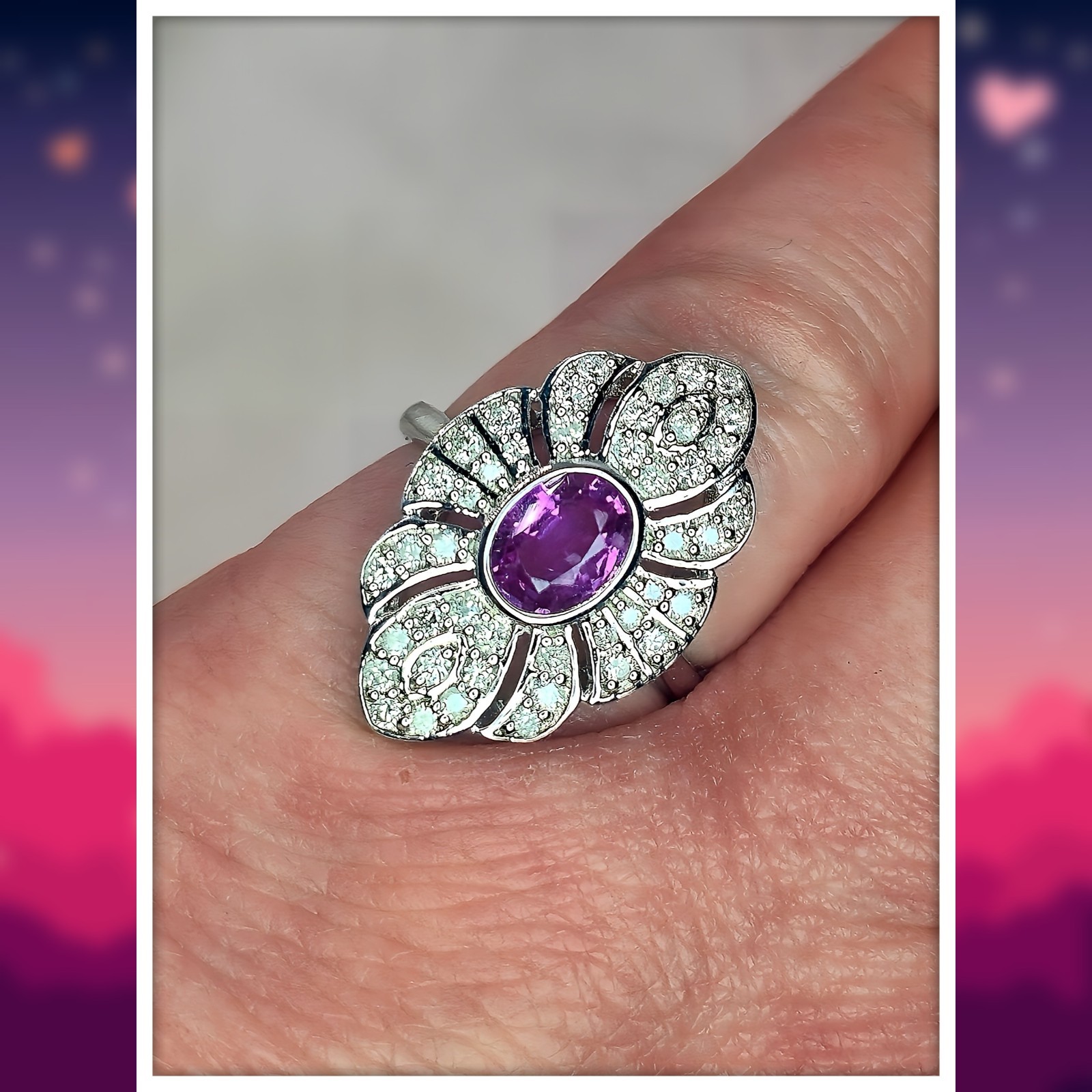 ​💗 Natural Pink Ceylon Sapphire & Diamond Contemporary Art Deco Ring In 14ct…