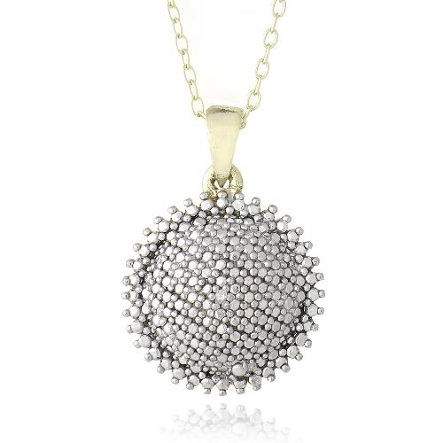 18K Gold over 925 Silver Diamond Accent Puffed Circle Necklace