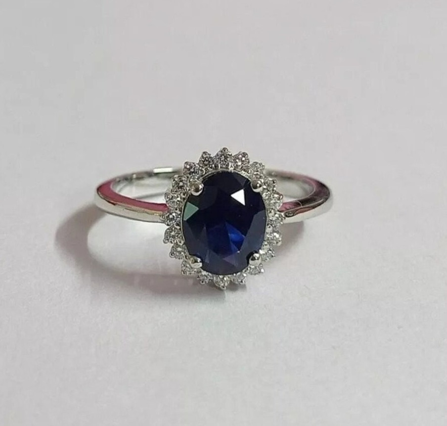 925 Silver Lab Created Blue Sapphire September Birthstone Wedding Ring for Her