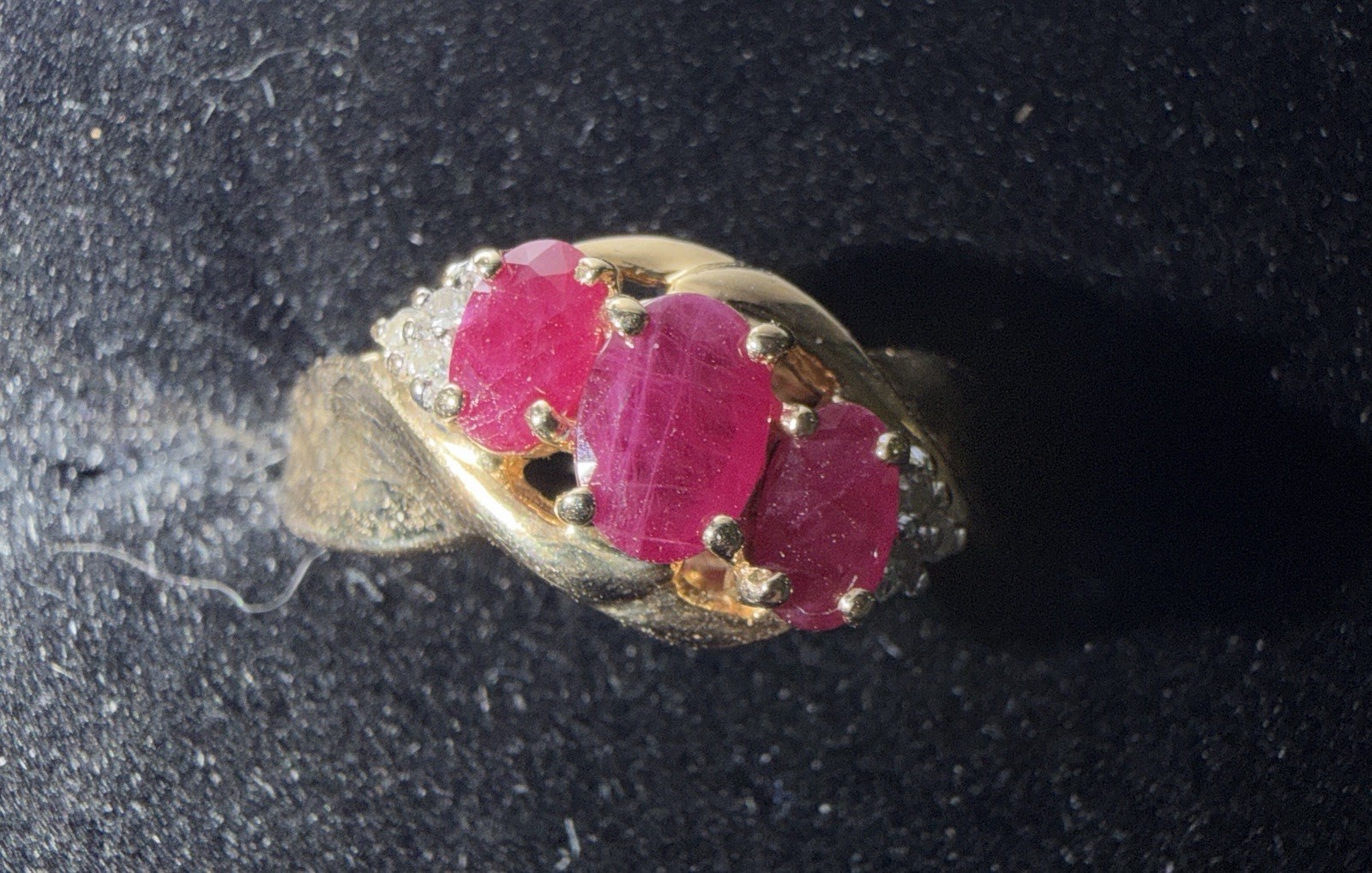 14k Yellow Gold Three Oval Ruby And Diamond Ring