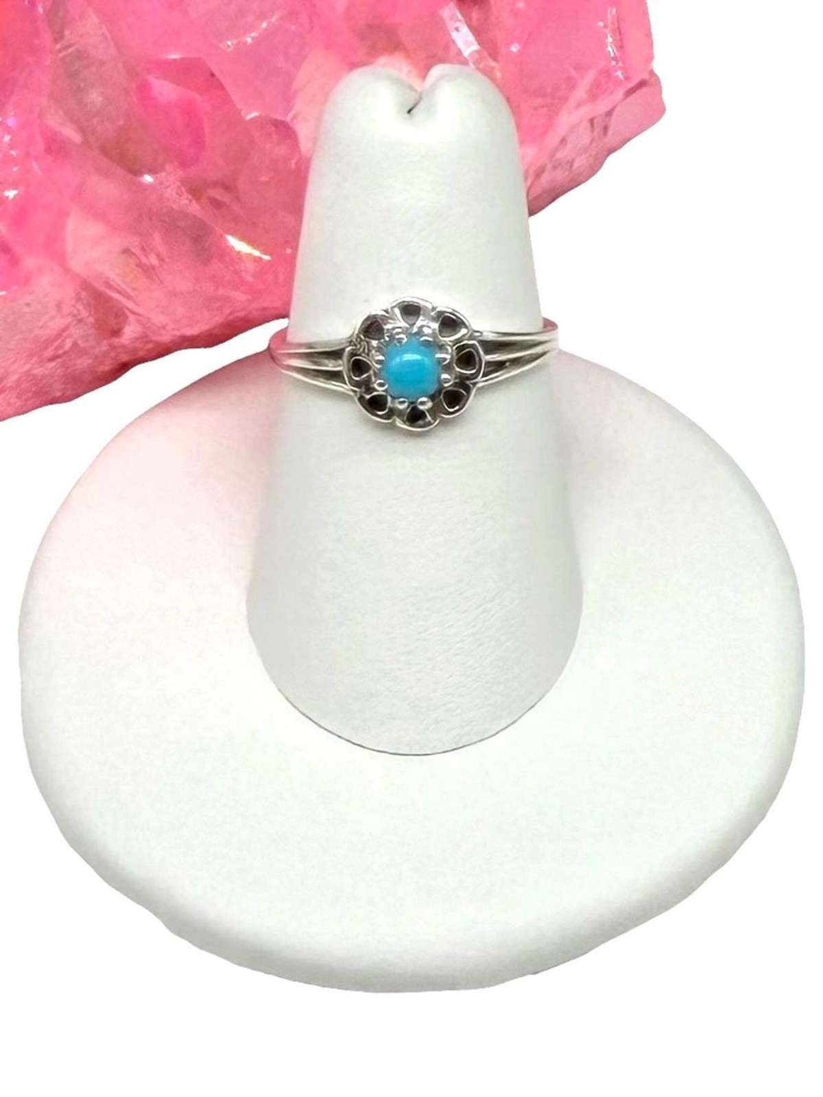Sleeping Beauty Turquoise Mine Ring Size 6 Solid 925 Sterling Silver Flower