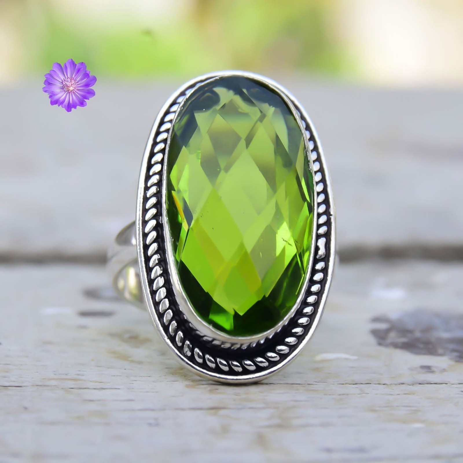 Green Peridot Gemstone 925 Sterling Silver Ring Handmade Jewelry Ring For Gift