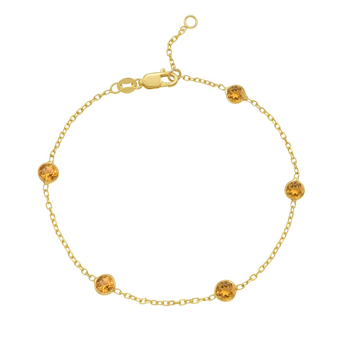 14k Yellow Gold 6.5″ – 7″ Adj Citrine Gemstone Solid Cable Chain Bracelet