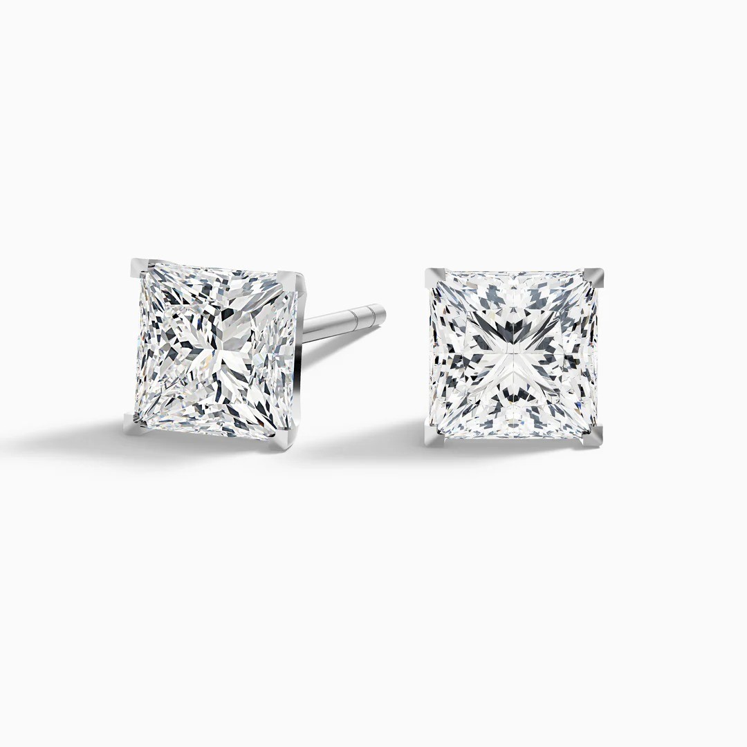 2 Ct Princess Cut Lab Grown Diamond Solitaire Stud Earrings 14k White Gold