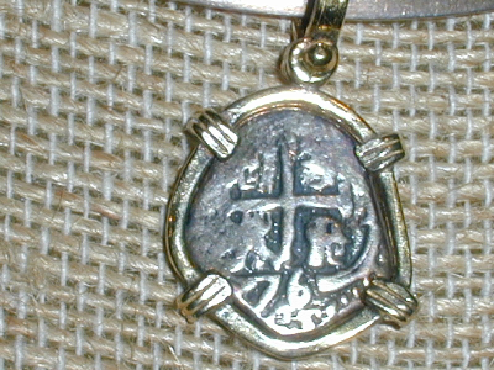 ATOCHA 14K GOLD PLATED STERLING SILVER SUNKEN TREASURE COIN PENDANT!