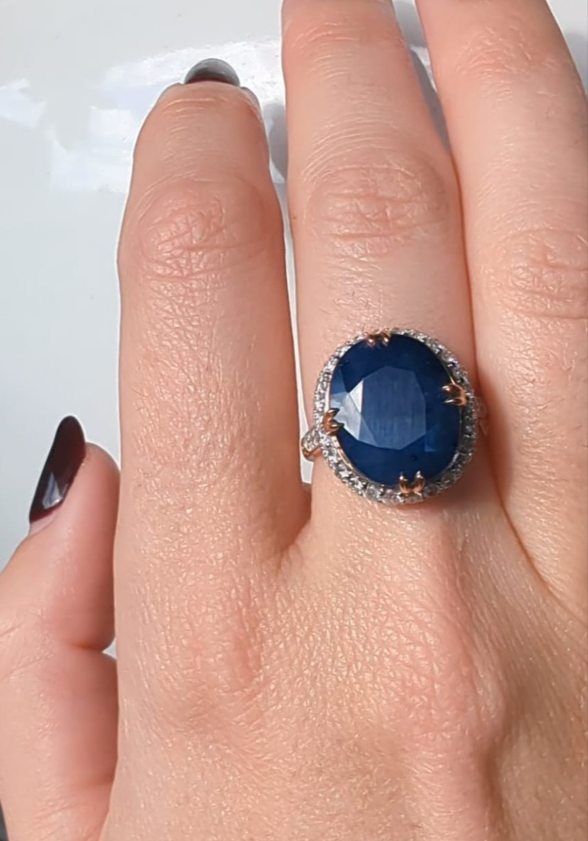 Saphire 10ct, Diamond, 14ct Rose & White Gold Vintage Ring Valuation Cert $8890