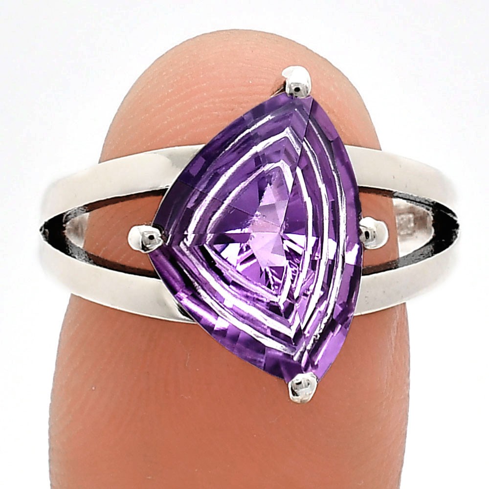 Fancy Cut Natural Amethyst – Brazil 925 Sterling Silver Ring s.7 Jewelry R-1019