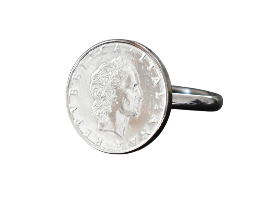New Unbranded ITALY 50-LIRE Coin 14K Gold Electroplate COIN Ring Size 7