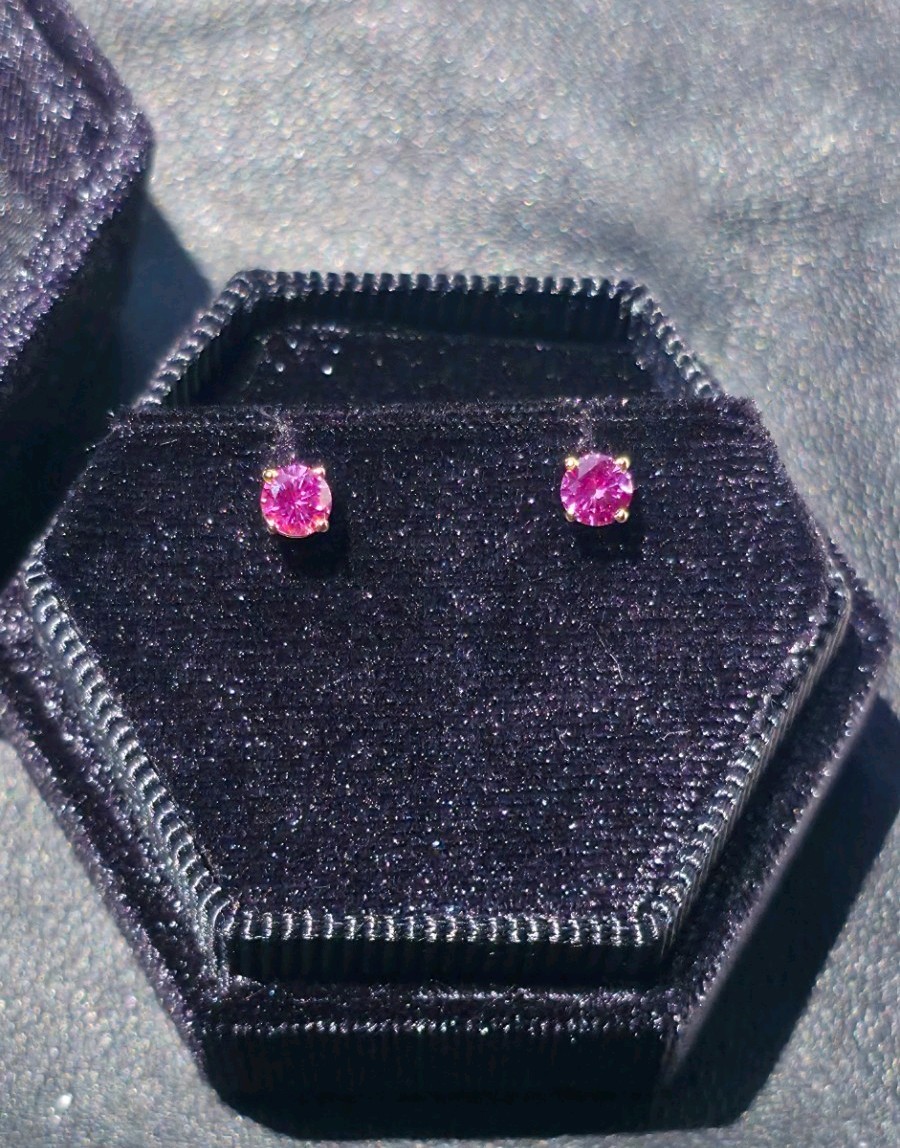 Precision Cut 4mm Pink Sapphire Stud Earrings In 18k Solid Gold With Backs&Box
