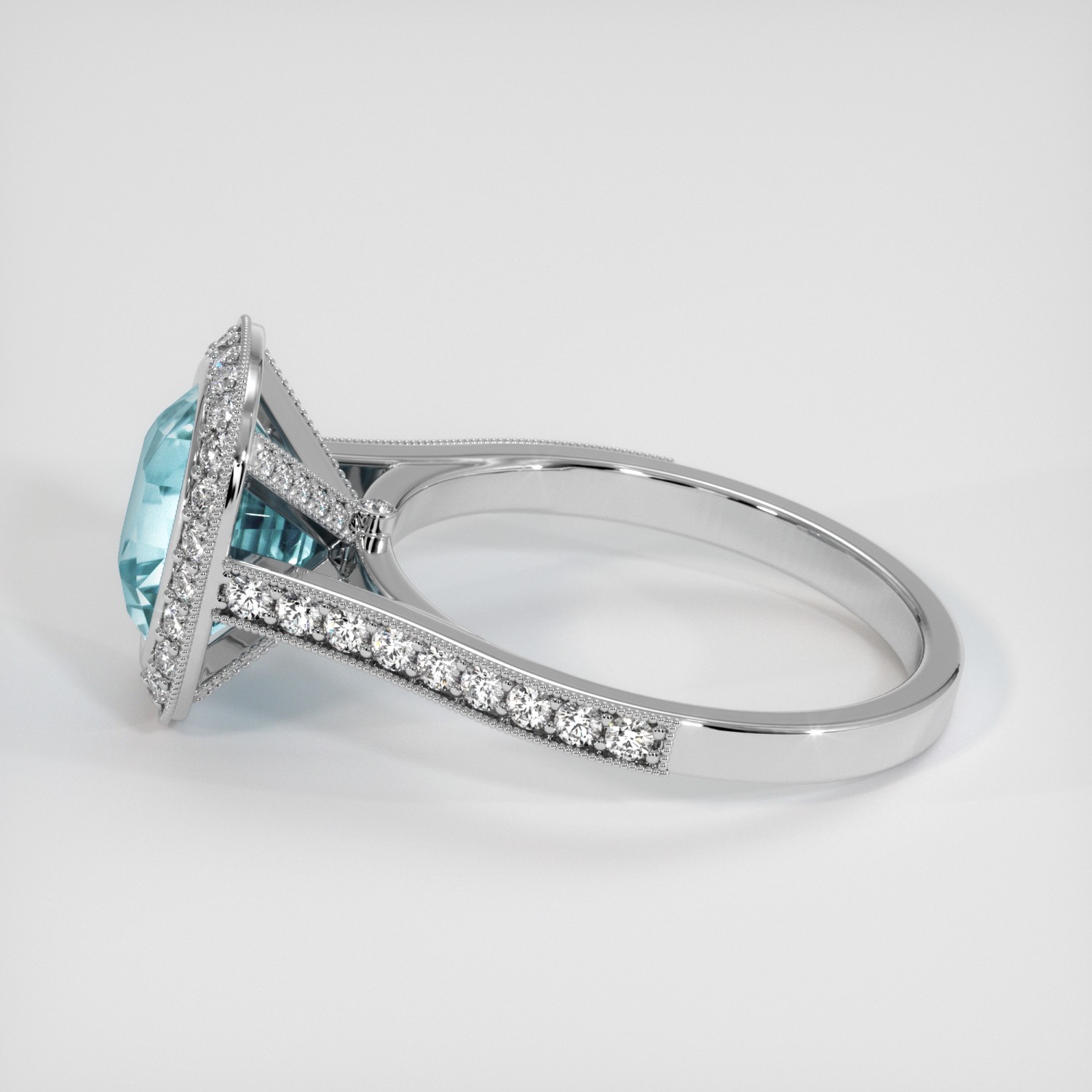 Ceylon (Sri Lanka) Cushion Blue Aquamarine Platinum 950 Ring 3.55CT