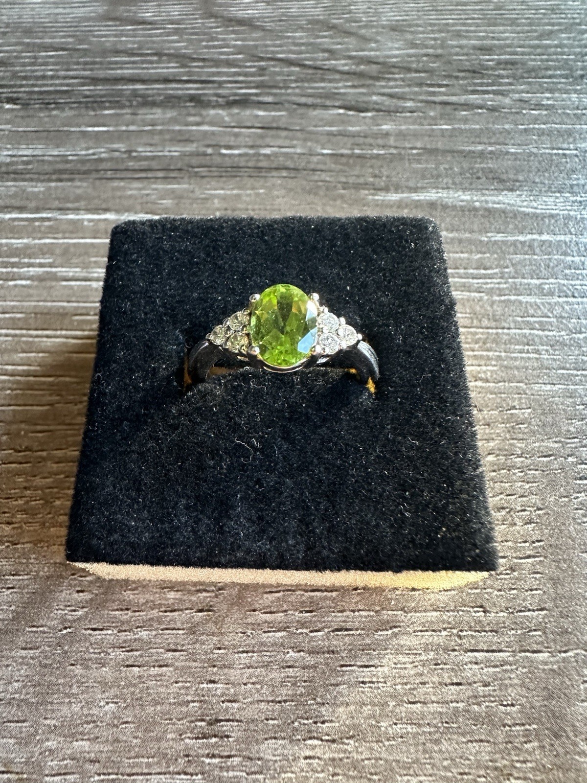 Elegant Green Peridot and CZ Or Other Gemstone Ring Stamped 925 RJ Size 6