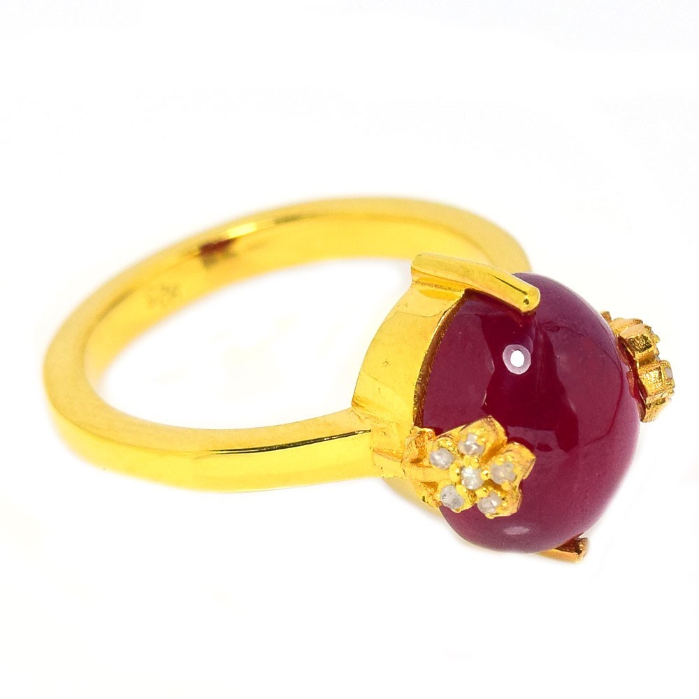 925 STERLING SILVER RING GENUINE PINK RED RUBY OVAL CABACHON GEMSTONE SIZE 6.25