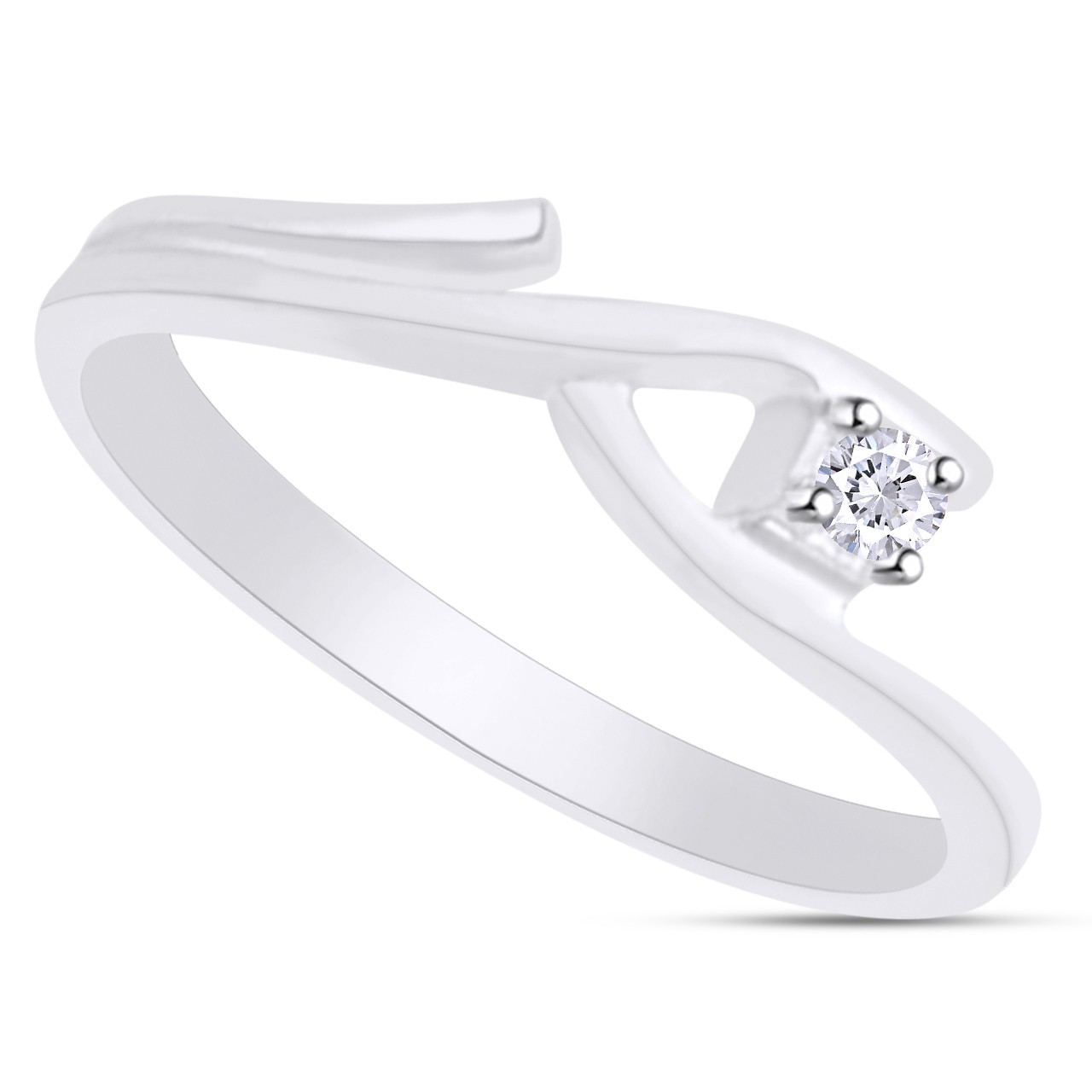Natural Round Diamond Accents Solitaire Engagement Ring 925 Sterling Silver