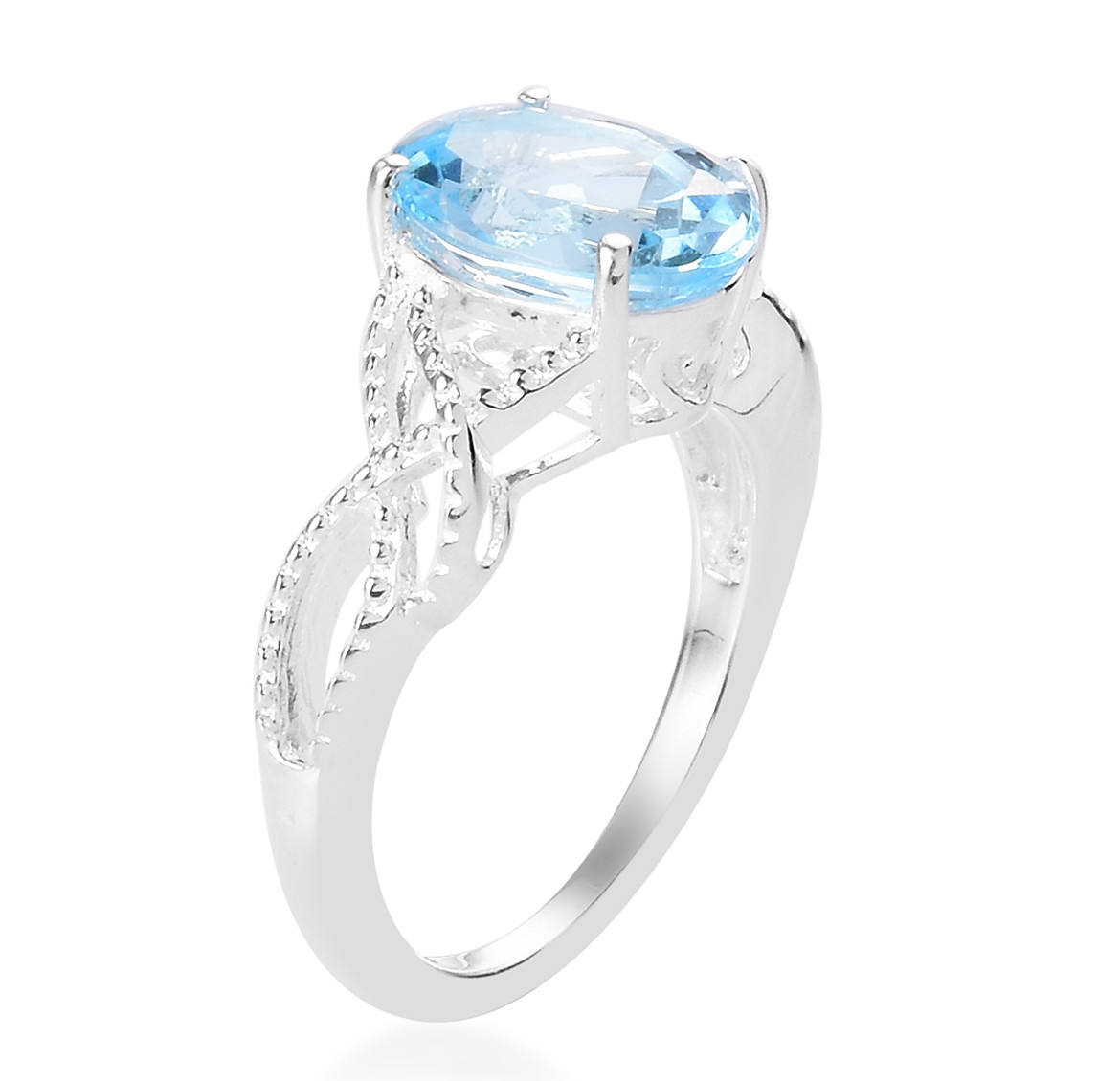 Sky Blue Topaz Solitaire Ring (8) Sterling Silver Oval 3 ctw Braid Band Sparkle
