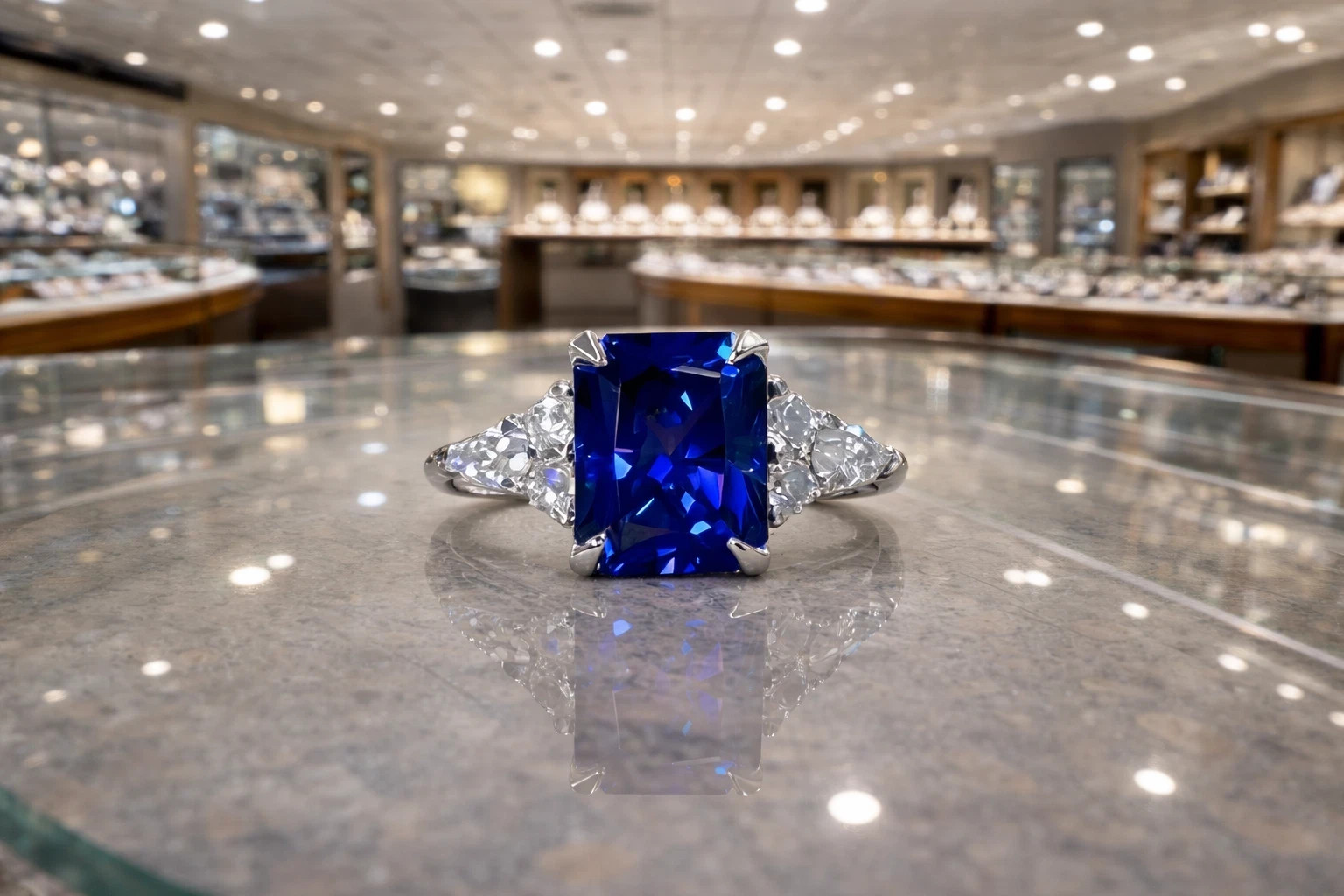 4.00 Ct Cushion Cut Natural Sapphire & Diamond Wedding Ring 14K White Gold
