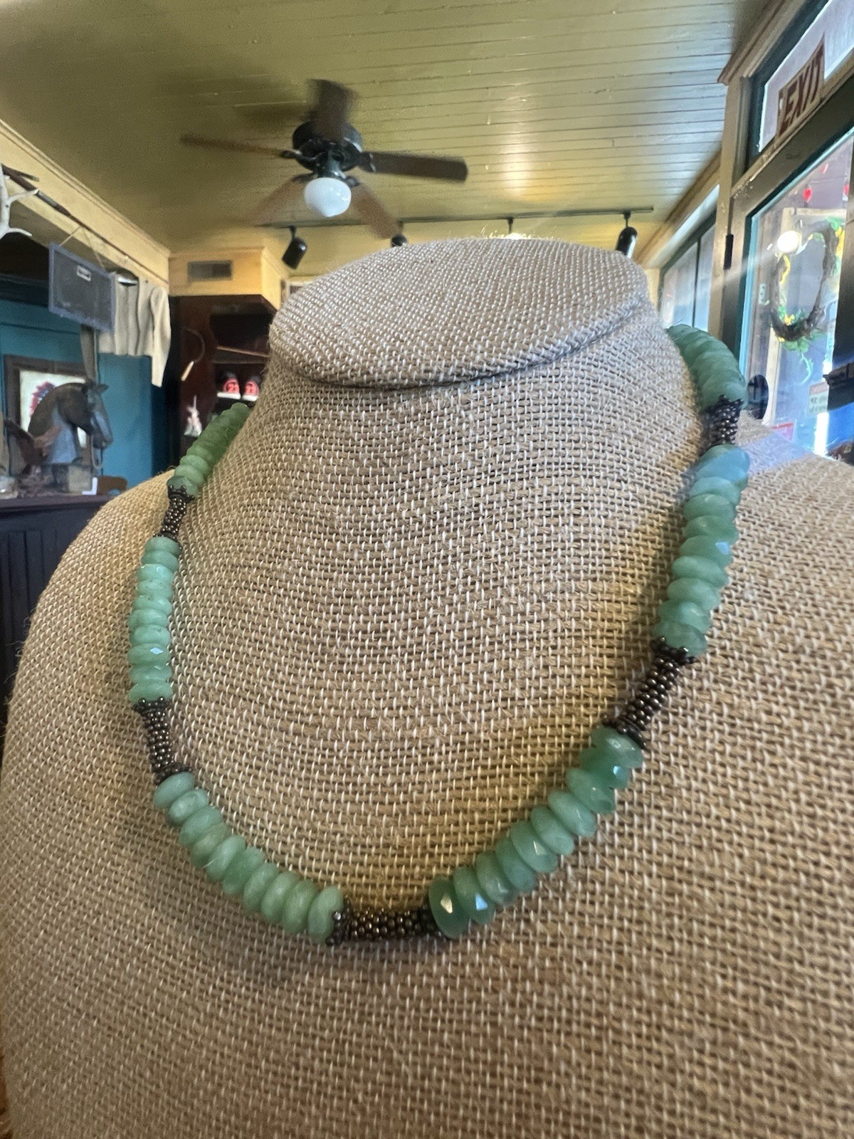 Sterling Silver 925 green Chrysoprase faceted bead necklace