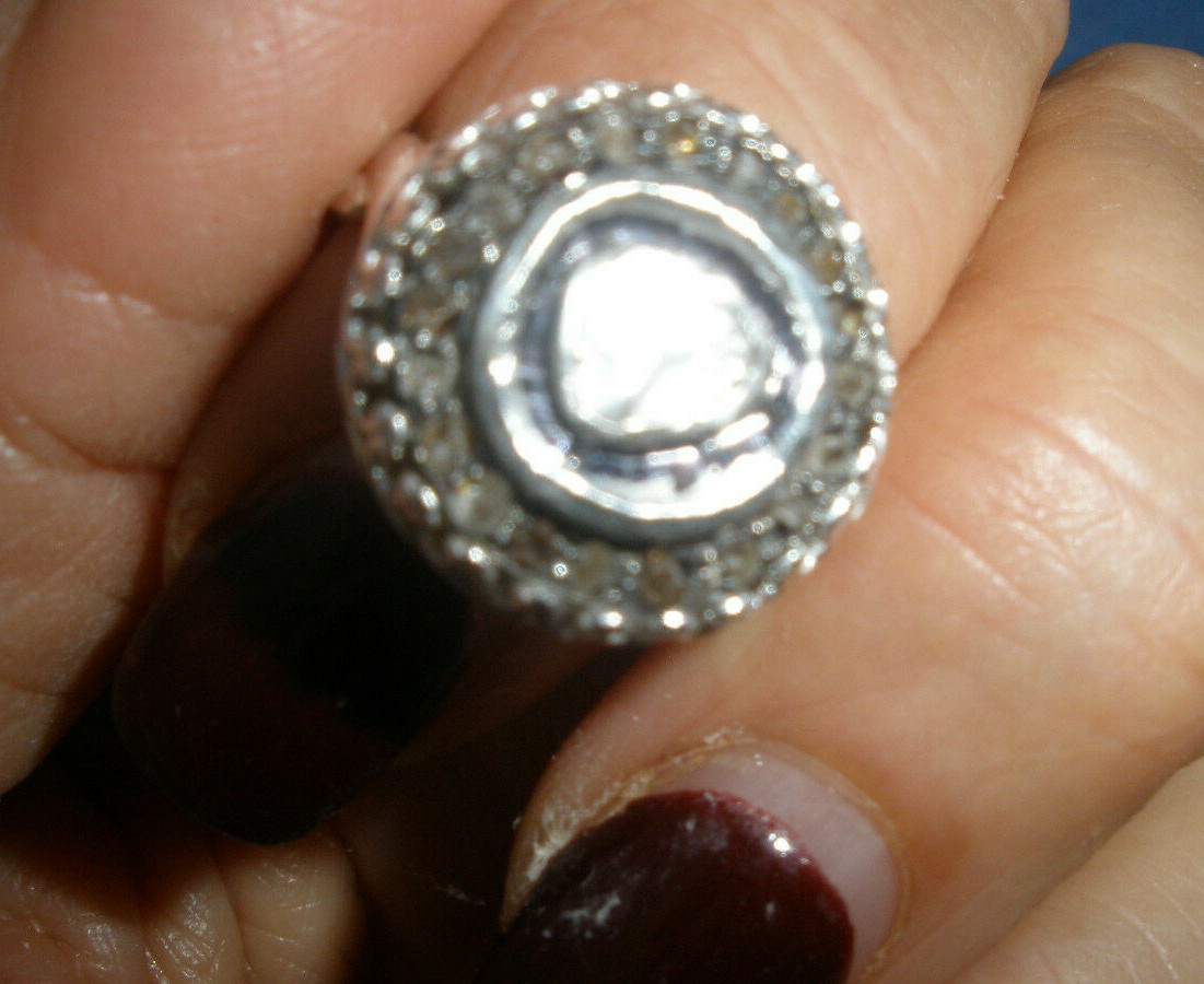 EYE CLEAN GENUINE RADIANT 1 CT ROSE CUT 14K & SILVER DIAMOND RING SZ 6 SIZABLE
