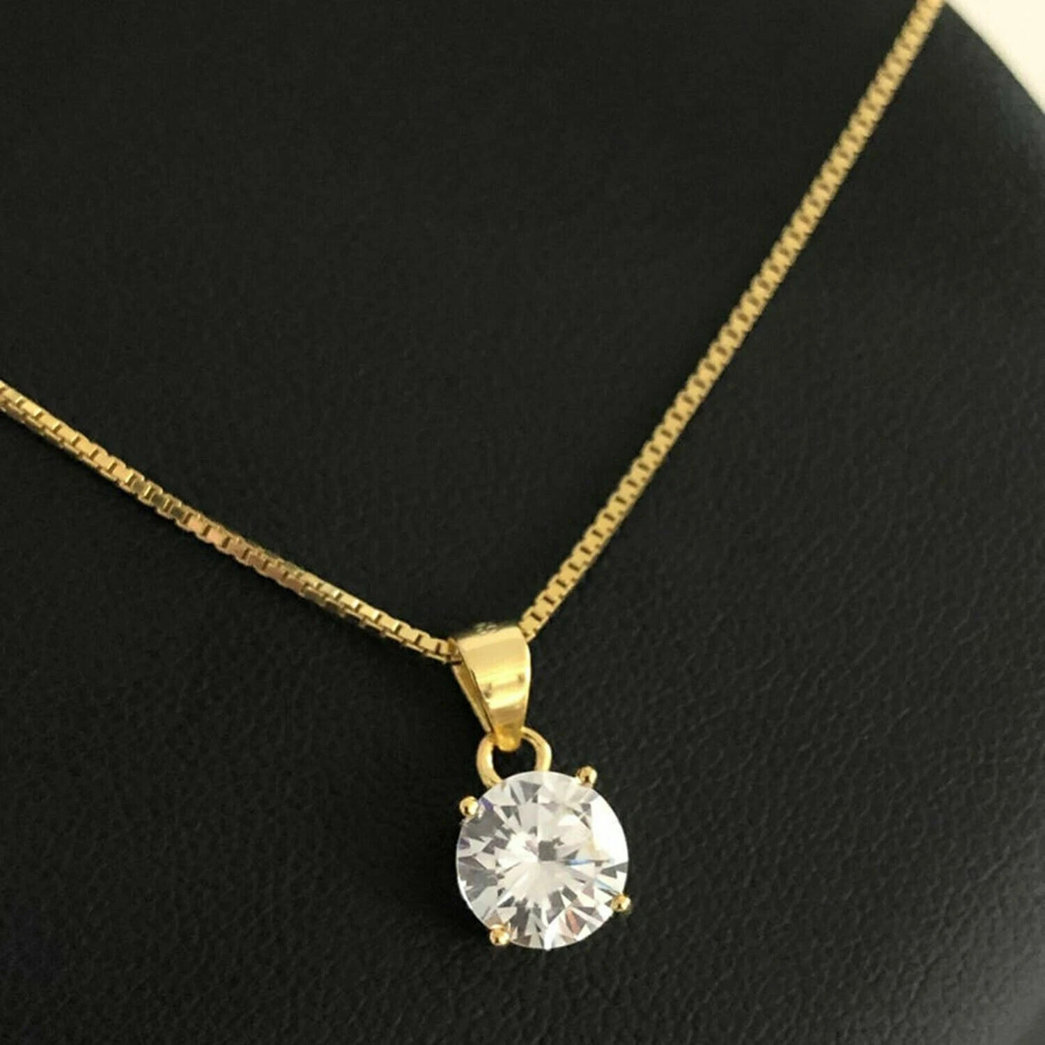 1Ct Lab Created Diamond Round Solitaire Pendant 14k Yellow Gold Finish Chain