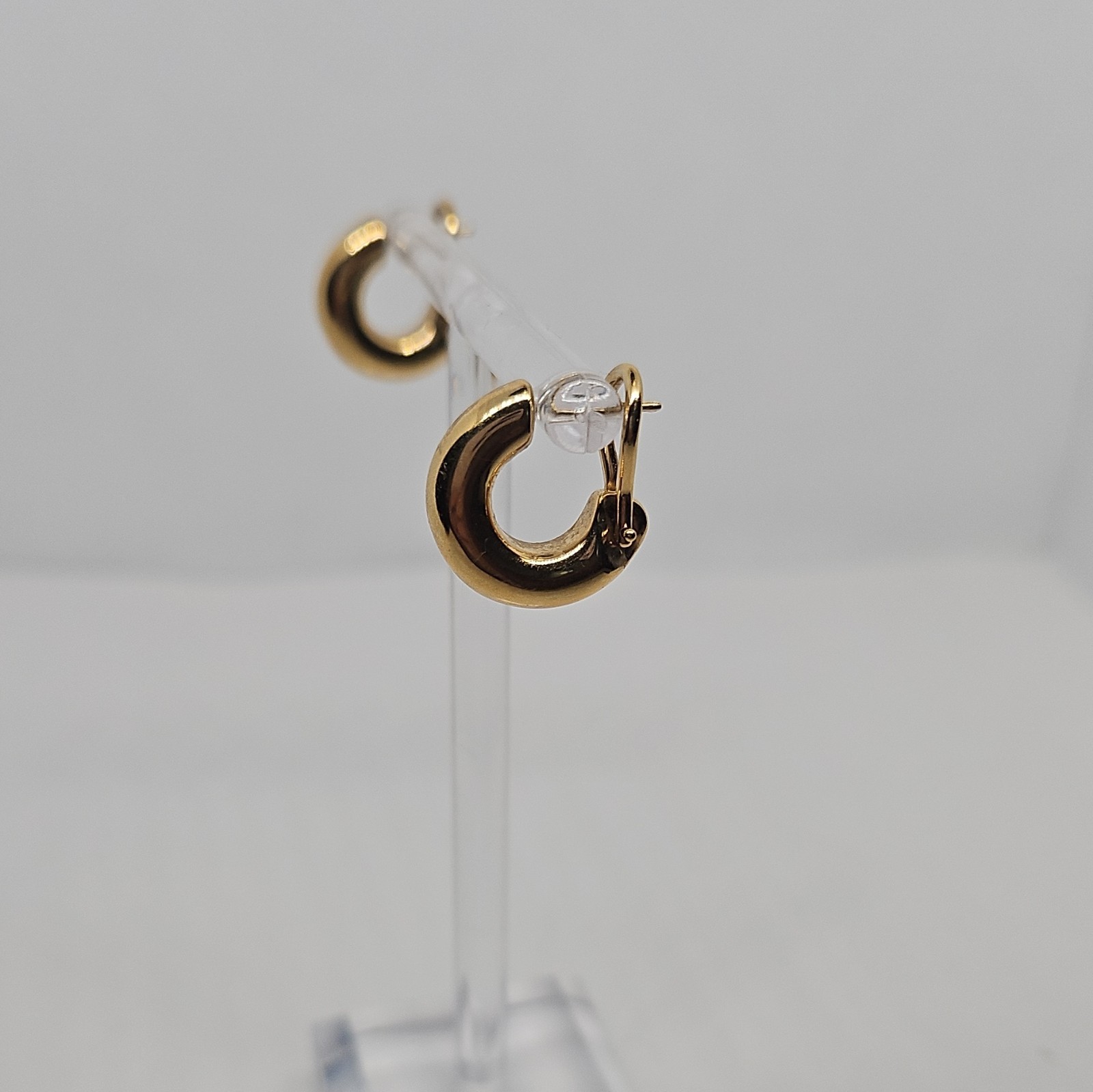Sleek 14k Yellow Gold Hoop Earrings Huggie Omega Back 4.8 mm width 6.1 mm height