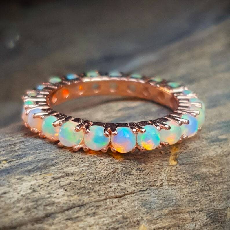 2.00-4.99 Ct Fire Opal Eternity Ring 925 Sterling Rose Gold Plated