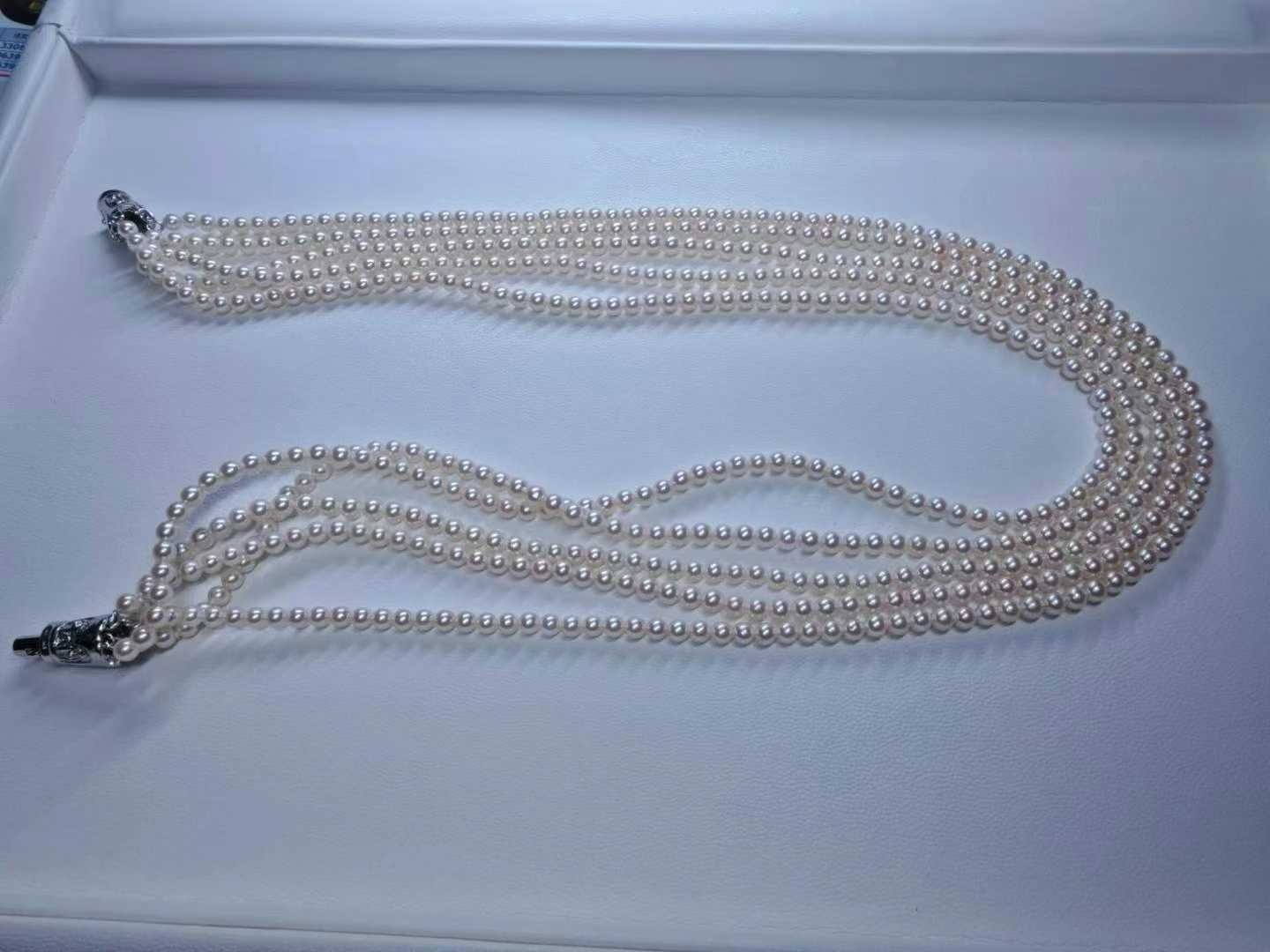 Rare 5-Layer Baby Akoya Pearl Necklace 3.5-4mm Aurora Rose PSL Certified Japan