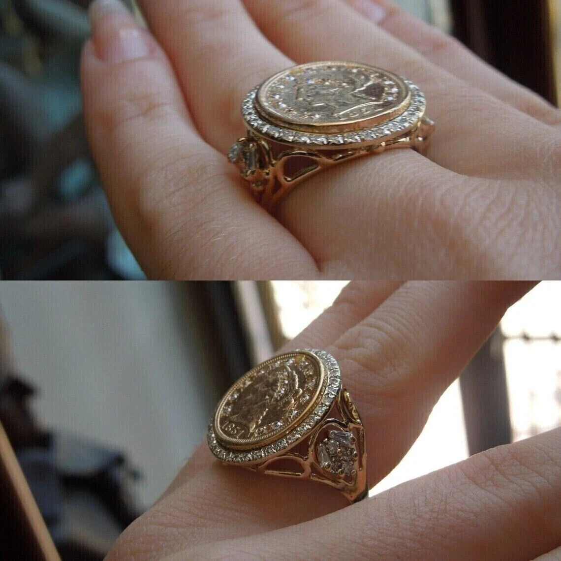 1 Ct Lab Created 1851 Dollar Coin Engagement Ring 14K Yellow Gold Plated