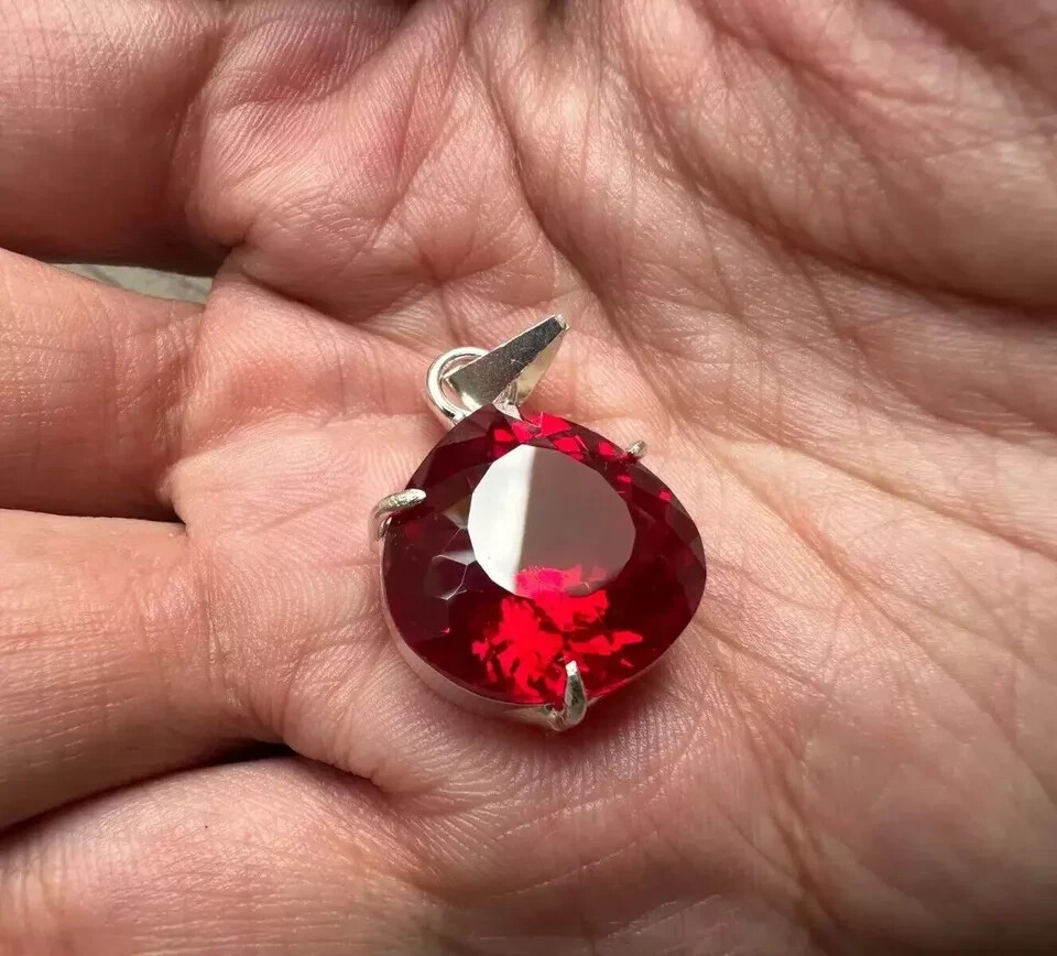 Certified 40 CT Natural Red Ruby Loose Gemstone 925 Solid Silver Pendant