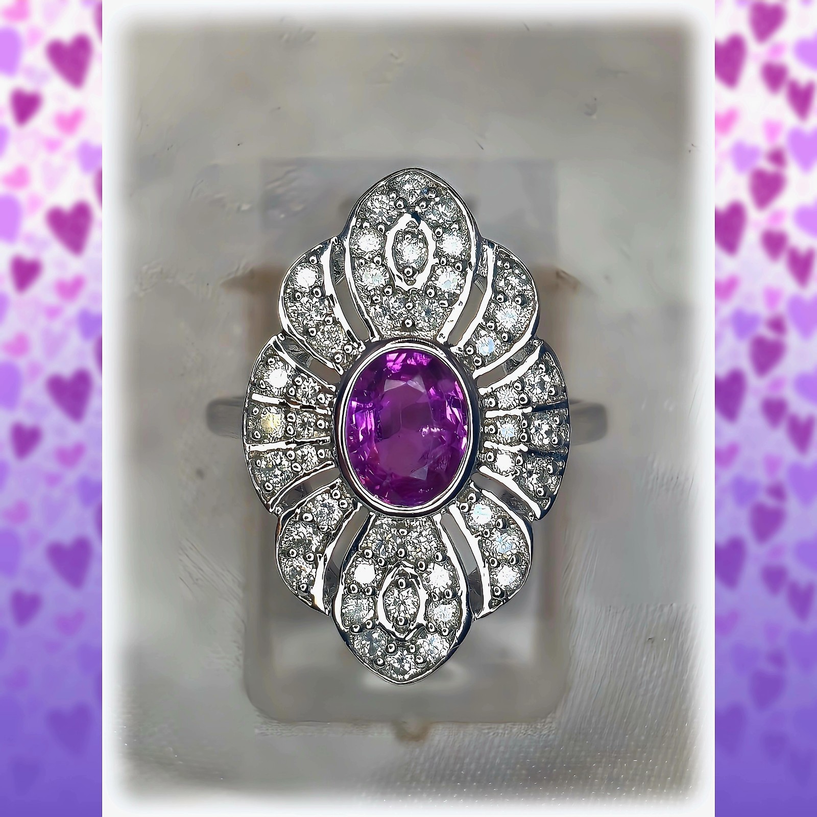 ​💗 Natural Pink Ceylon Sapphire & Diamond Contemporary Art Deco Ring In 14ct…