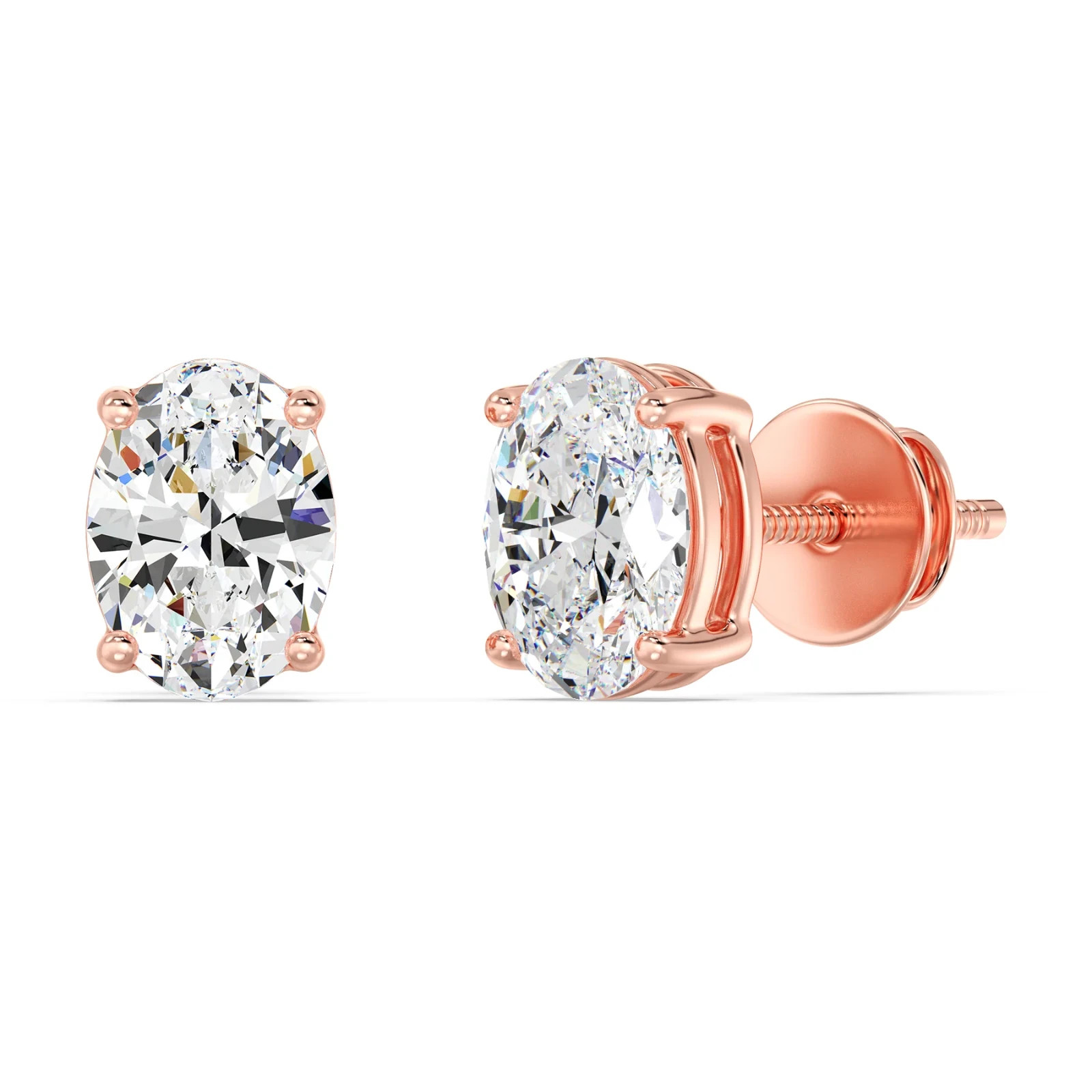 CVD Oval Diamond Earrings 3 Carat IGI Lab Created E F / VVS 14k Rose Gold Studs