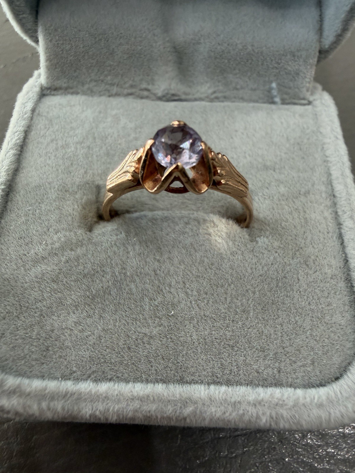 Antique 14K Rose GOLD NATURAL STONE LIGHT GRAY SAPPHIRE RING