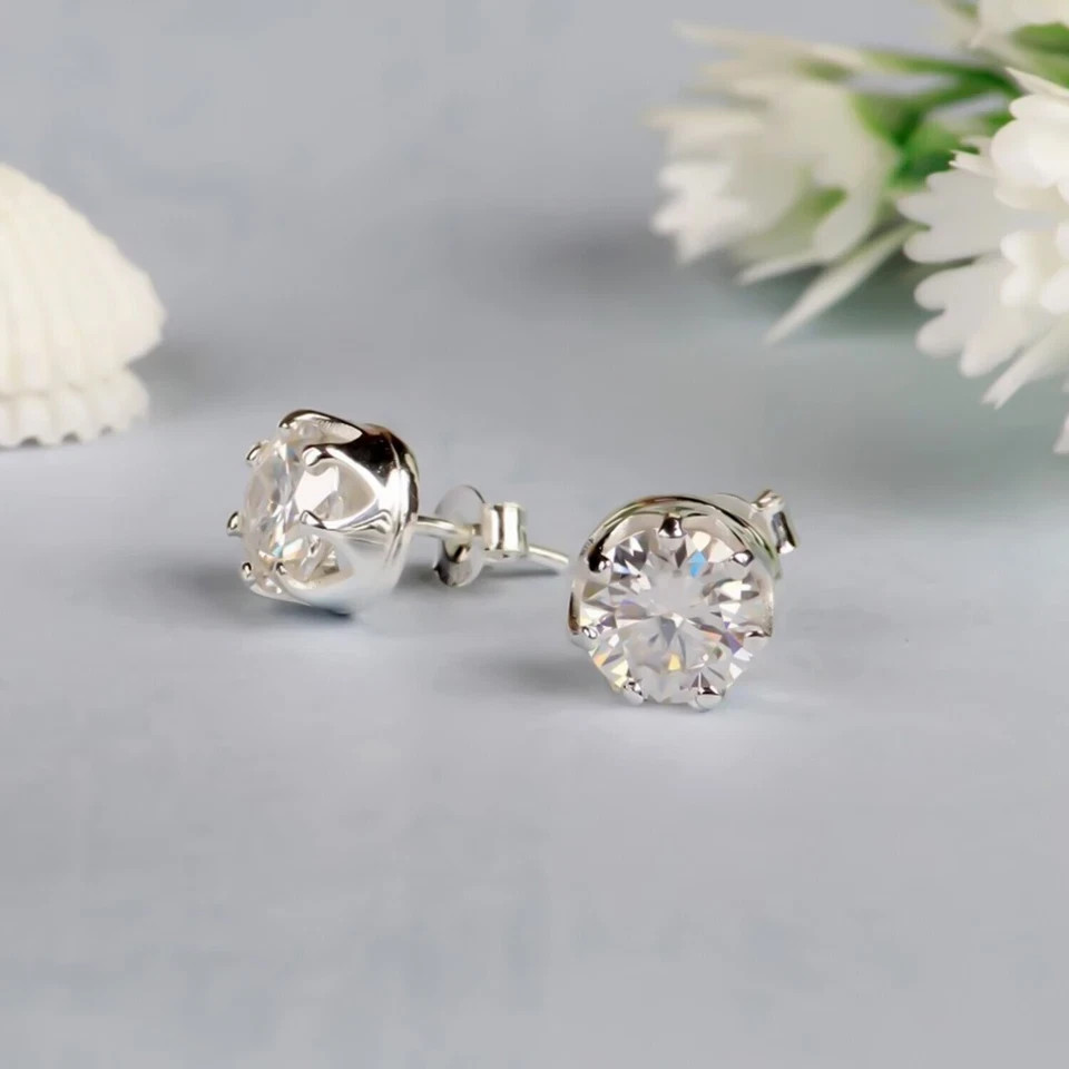 3TCW Round Cut Lab Created Diamond Stud Earrings In 14K White Gold Plated