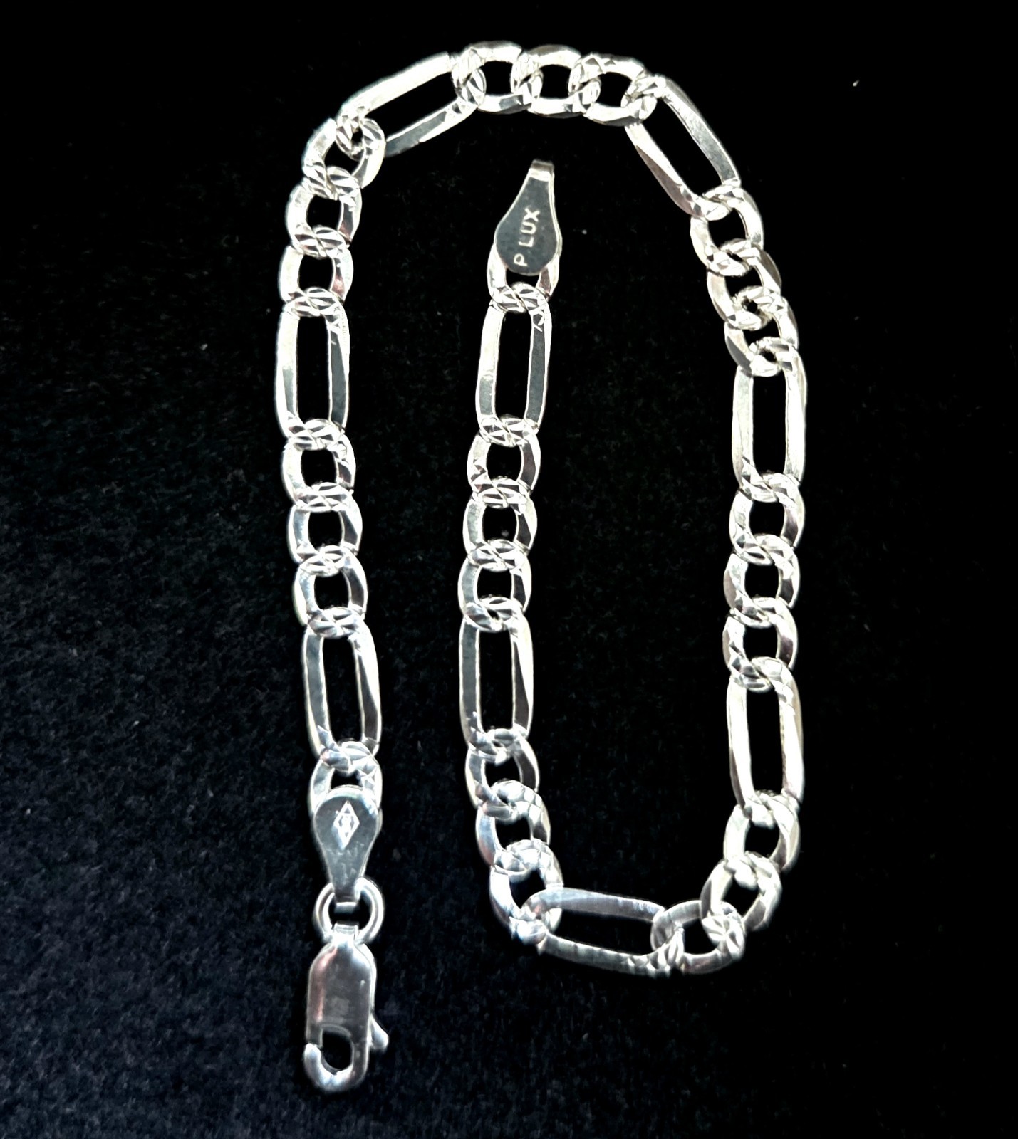 Solid .925 Sterling Silver 7.5″ 4.5mm DC Figaro Bracelet Italy Women Men NEW