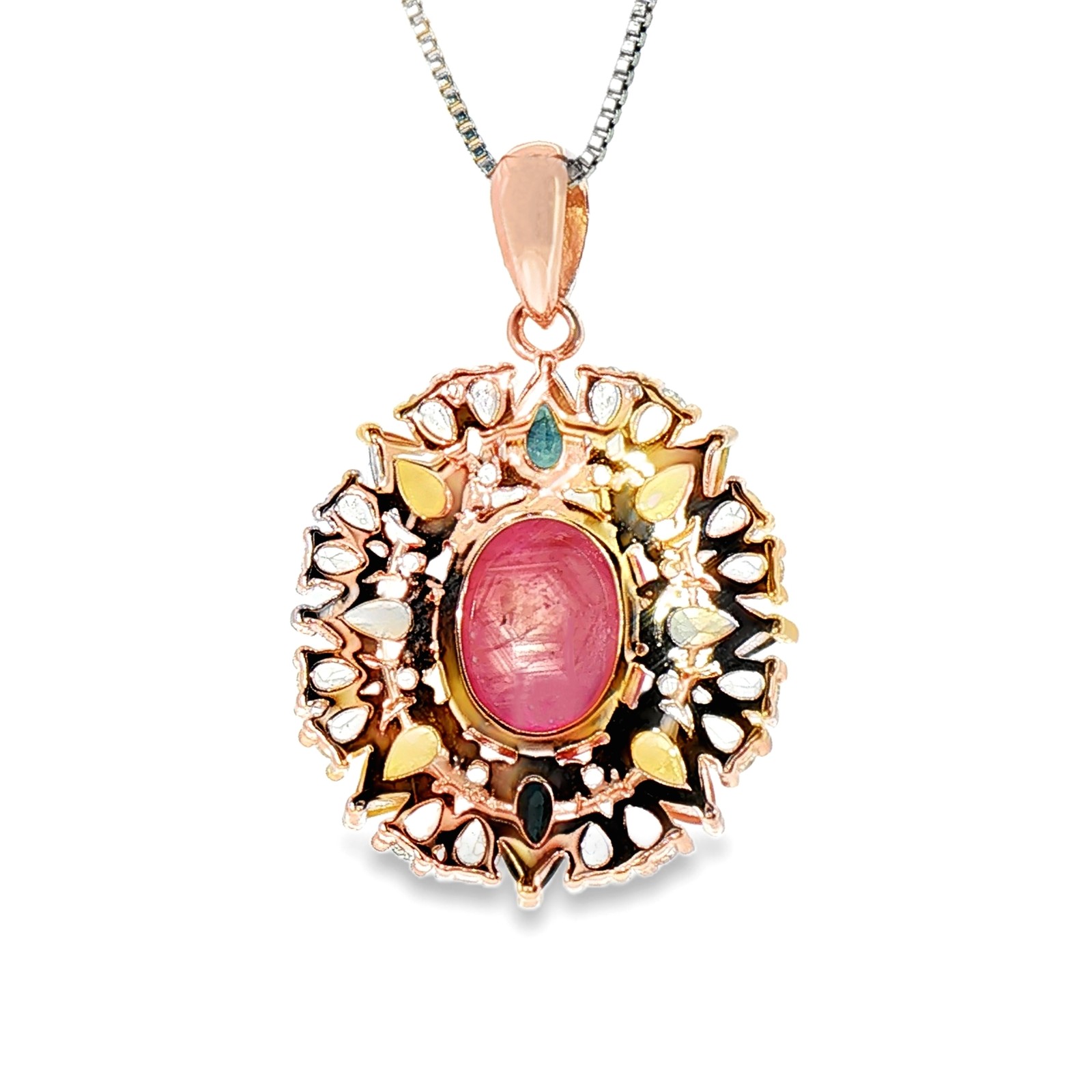 Pink Ruby Gemstone 925 Sterling Silver Oval Pendant Rhodium Top Red Pink