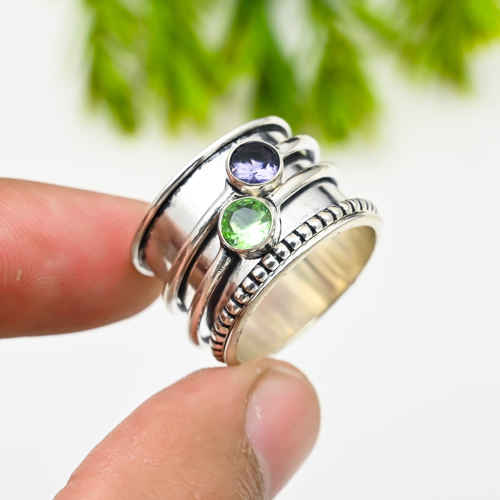 Handmade Amethyst 925 Sterling Silver Beautiful Spinner Ring For Gift