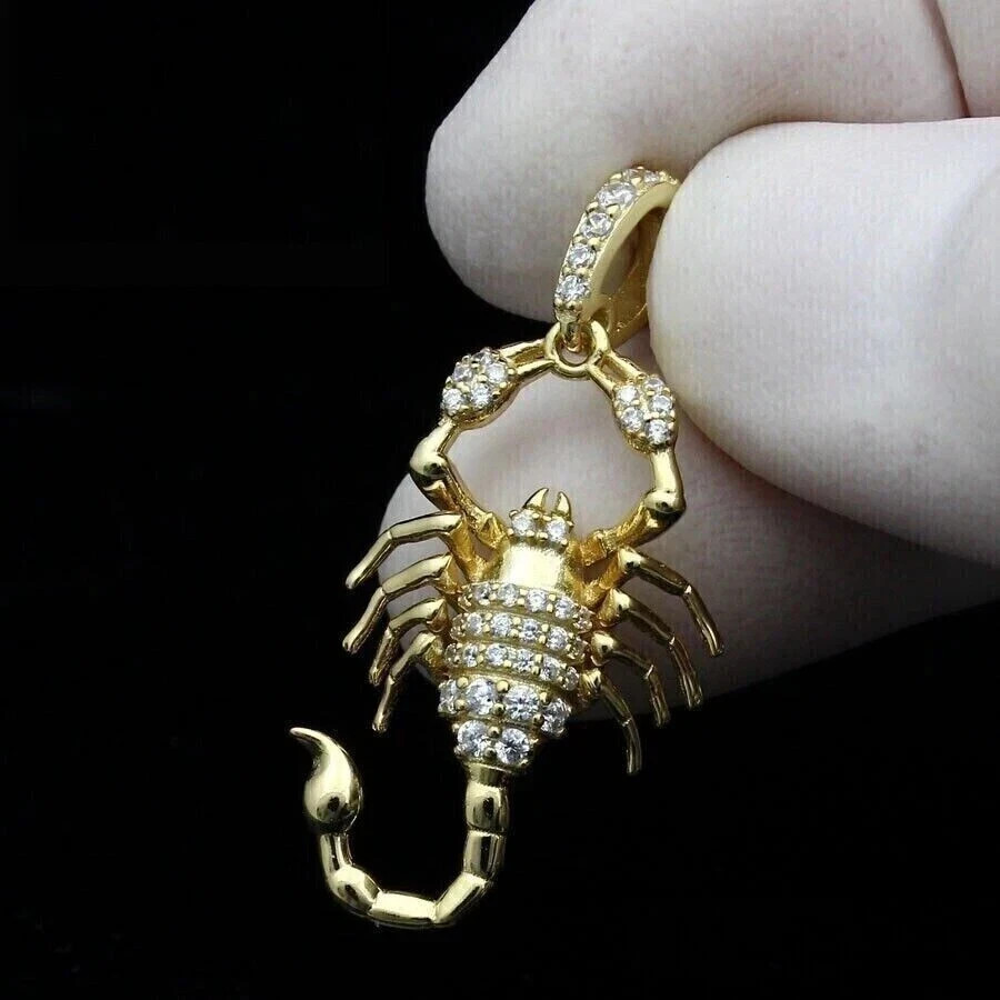 2Ct Round Cut Moissanite Unique Scorpion Charm Pendant In 14K Yellow Gold Plated