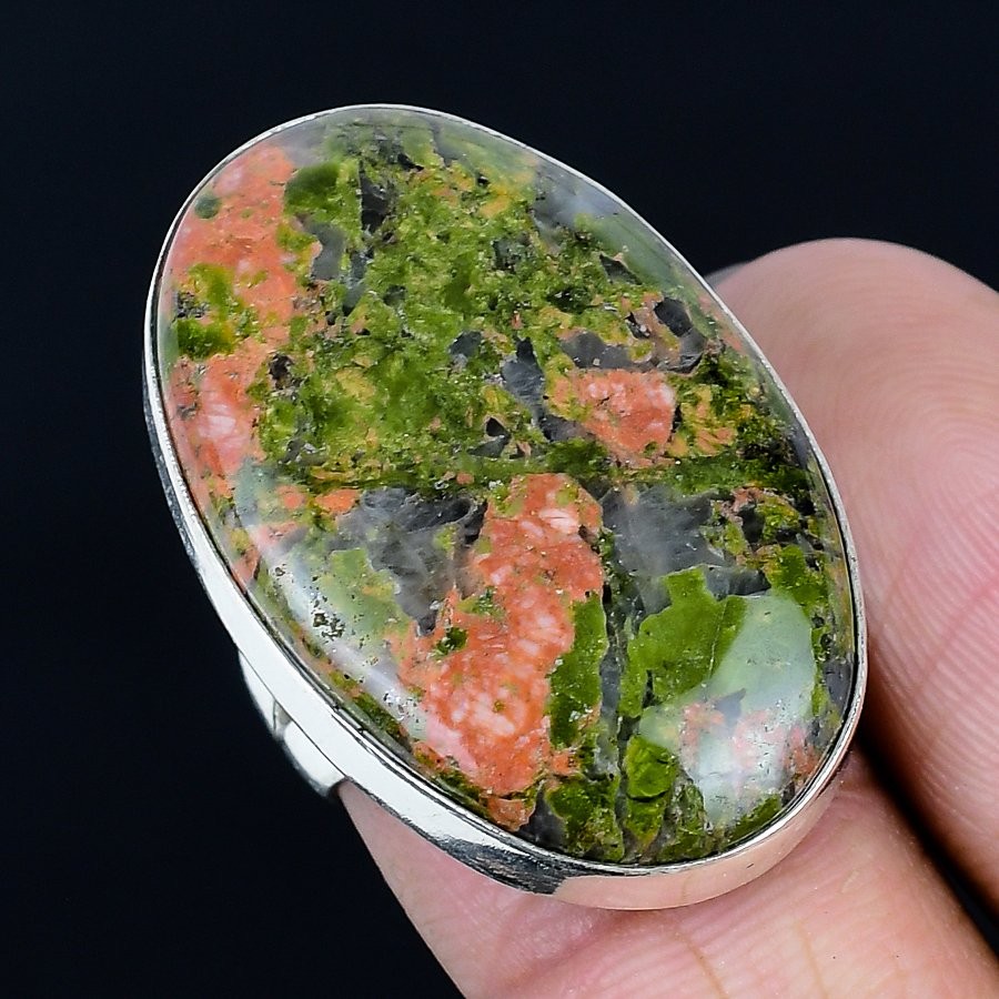 Attractive Unakite Gemstone Handmade 925 Sterling Silver Ring Size 6