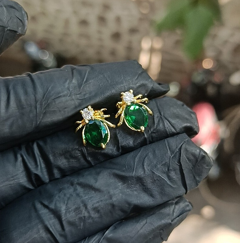 1.30Ct Oval Cut Lab-Created Emerald Stud Earrings 14K Yellow Gold Plated Silver