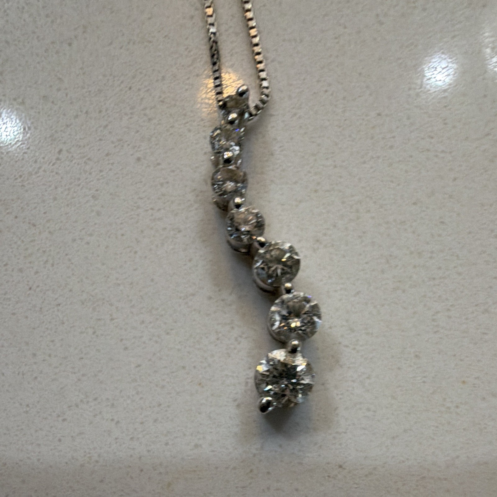 Midas 14K White Gold Diamond Drop Pendant Necklace Box Chain Lobster, Signed