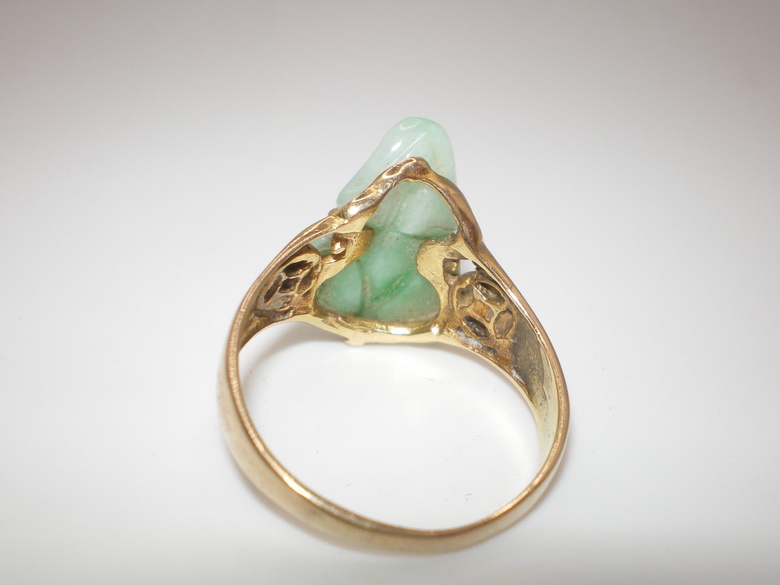 18K Carved FROG Jadeite * Green Jade Pixiu Ring Gold Coins ~ sz 6.75 ~ 3.0 gr