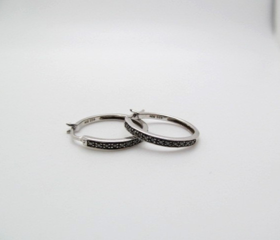 925 Sterling Silver Oxidized Black Micro Bead 2.25mm Wide Hoop Earrings .75 In