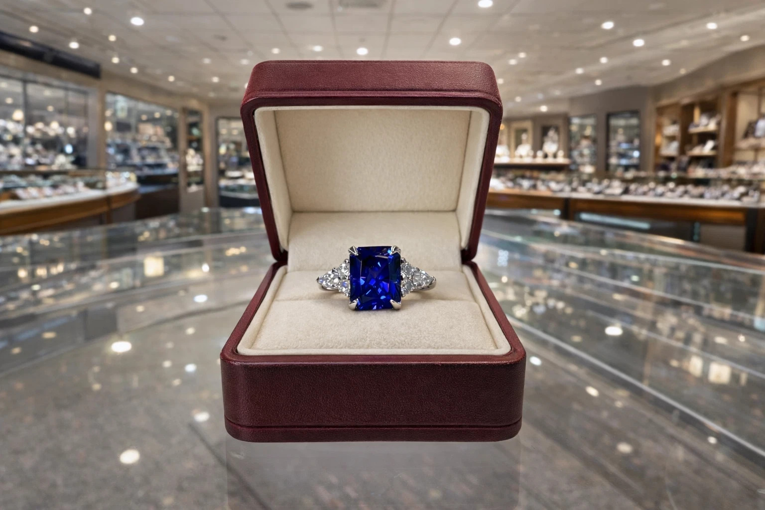 4.00 Ct Cushion Cut Natural Sapphire & Diamond Wedding Ring 14K White Gold