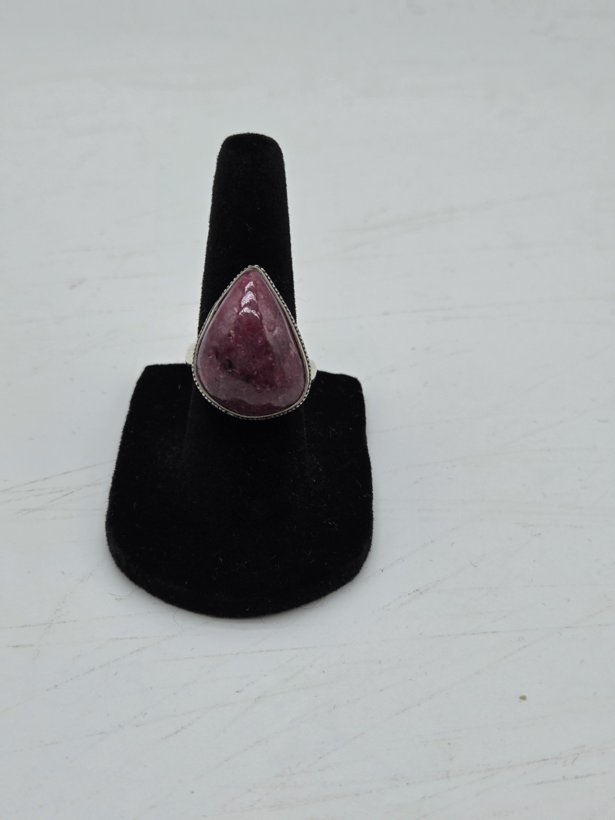 925 Sterling Silver Rhodonite Pink Red Cabochon Ring Teardrop Boho Size 6…