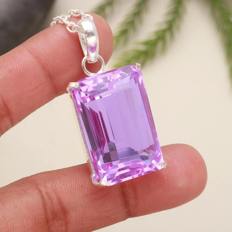 65 Ct Purple Topaz Emerald Pendant 925 Sterling Silver Pendant Gemstone Jewelry