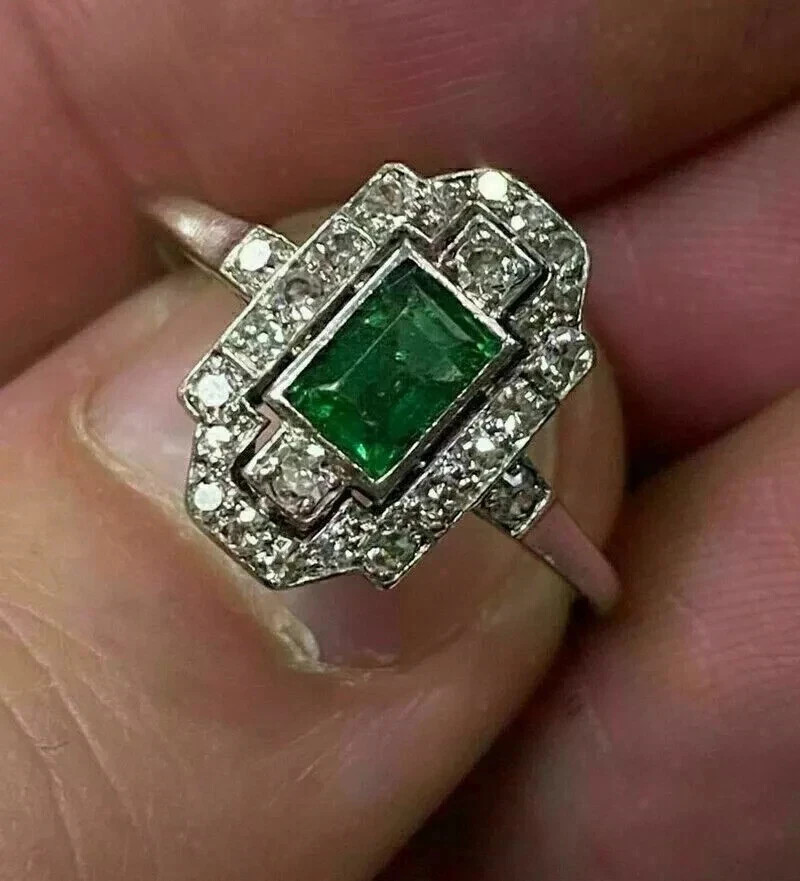 2.70 Ct Emerald Cut Natural Emerald & Diamond Wedding Ring 14K Yellow Gold