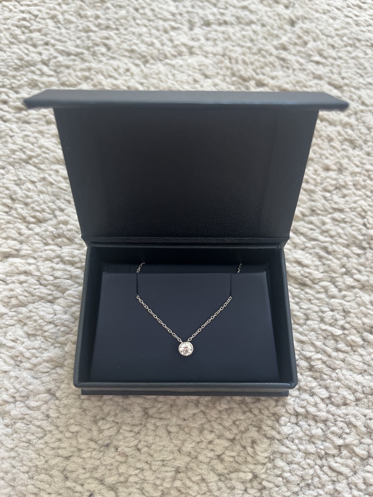 Bezel Solitaire Lab Diamond Silver Necklace 0.25 Ct. Tw. – In Original Box